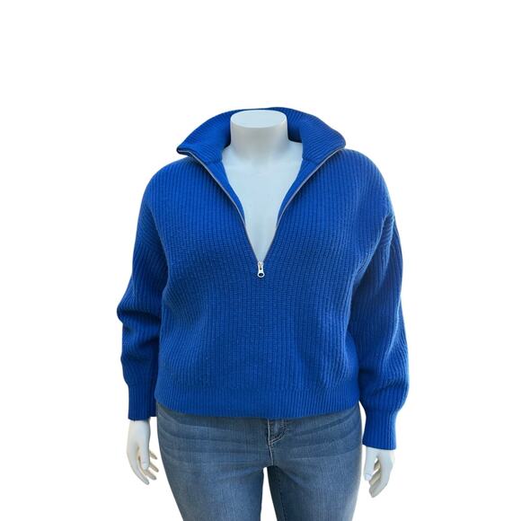 Everlane Women Half Zip Wool Sweater Size XL Blue High Neck Preppy Outdoors Fall - Picture 2 of 13